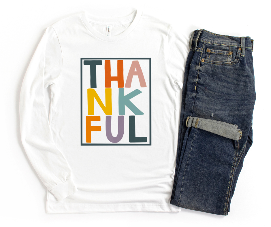 Thankfully Multicolor Long Sleeve Tee by Self Love Overflow