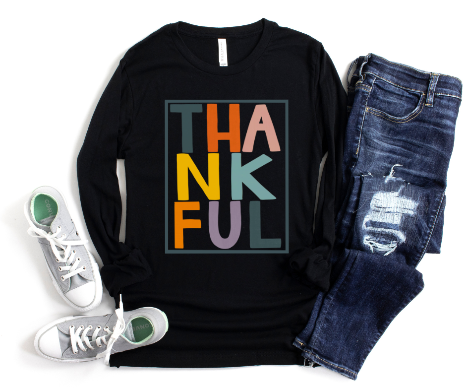Thankfully Multicolor Long Sleeve Tee by Self Love Overflow