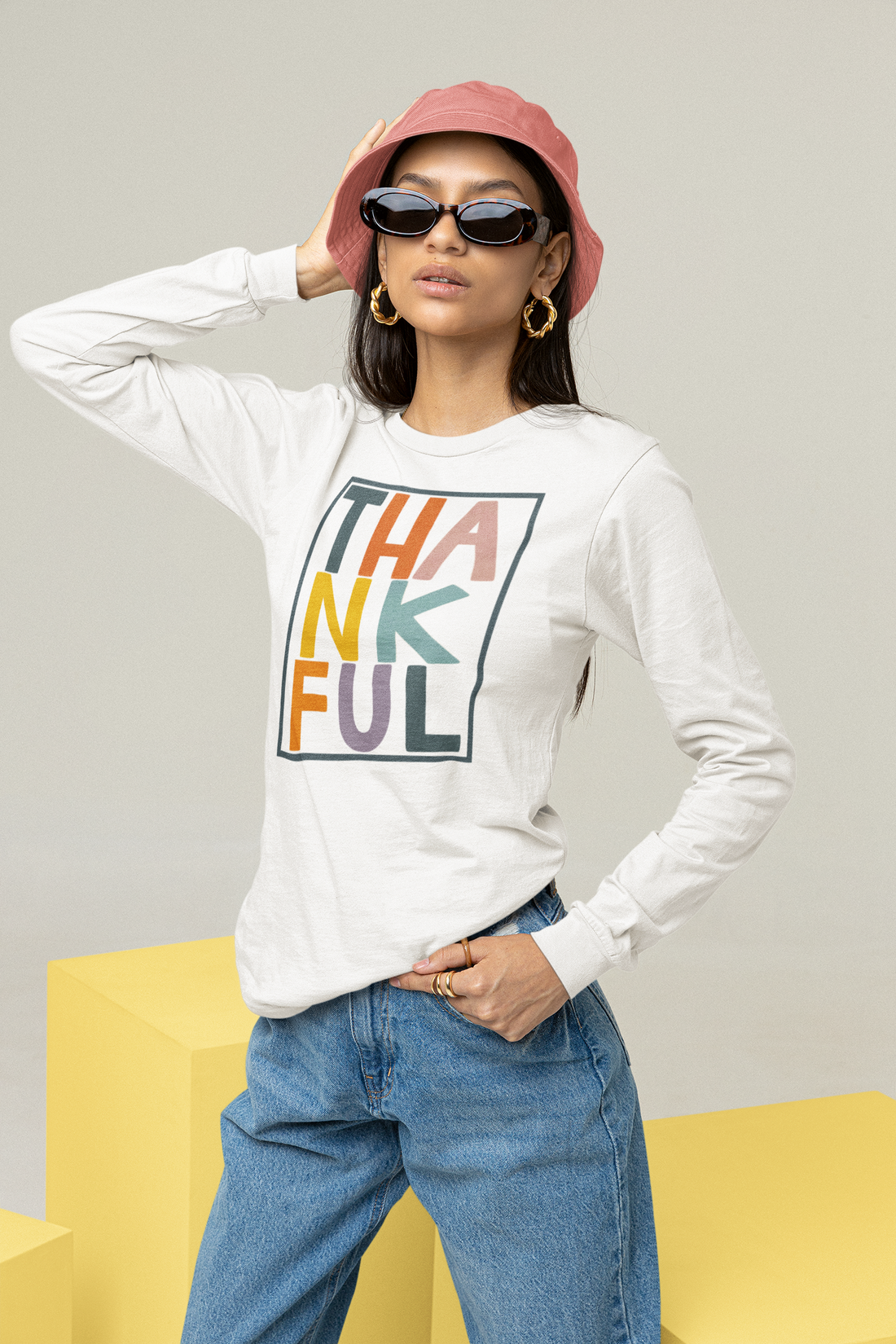 Thankfully Multicolor Long Sleeve Tee by Self Love Overflow
